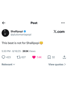 X post from Shallipopi, quoting Artsalghul's lyrics